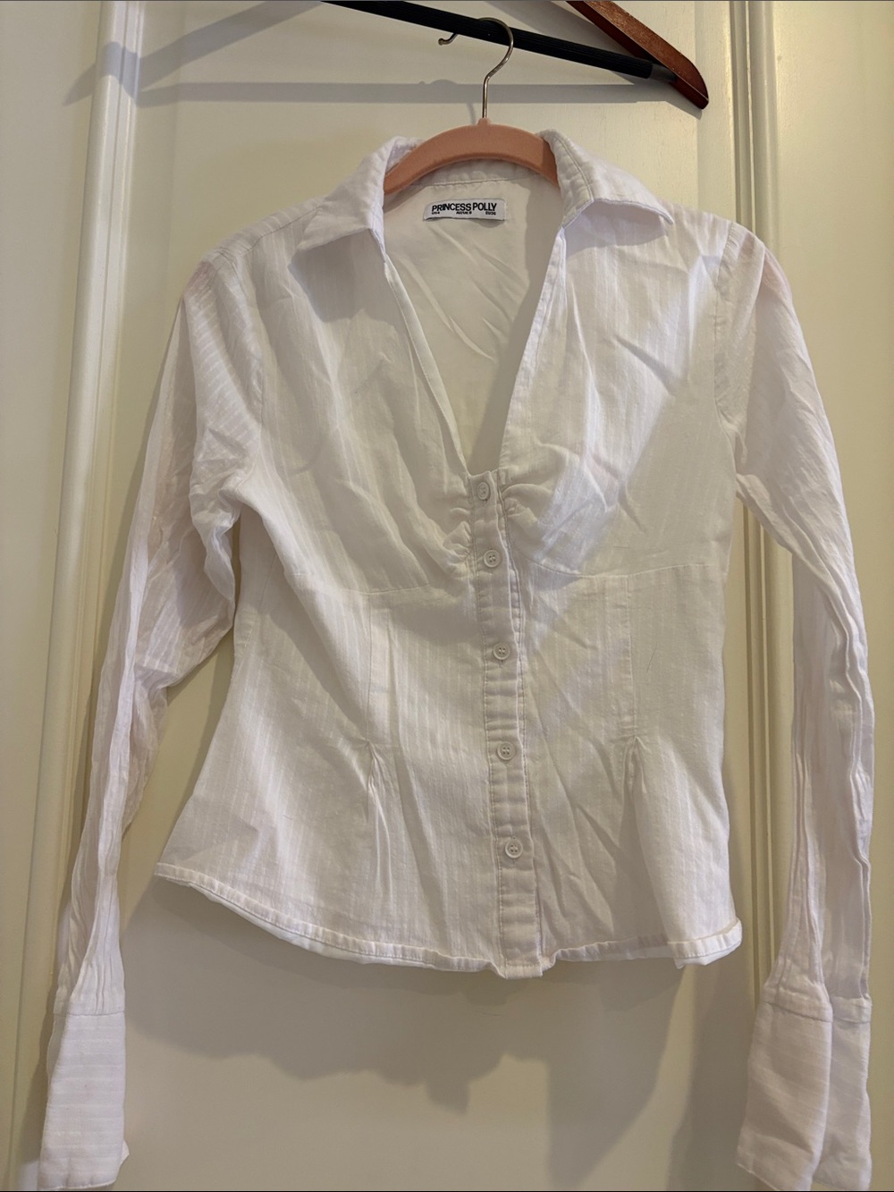 Princess Polly White Button-Front Fitted Long Sleeve Top